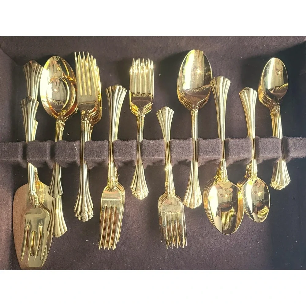 66‎ PC Supreme Cutlery by Towle Gold Aristocat Electroplated Flatware Set Korea